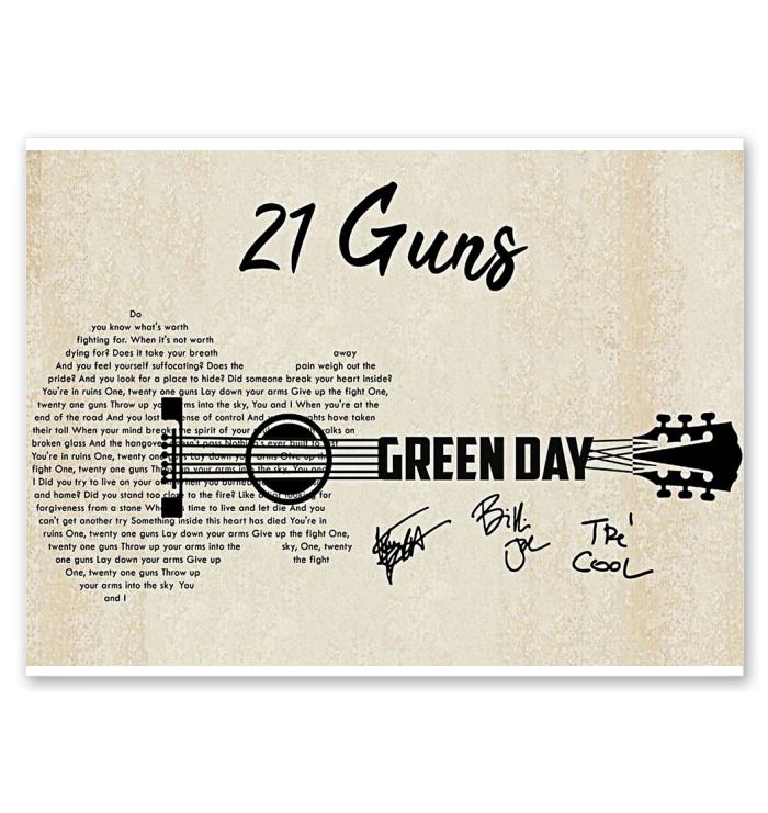21 Guns Green Day Lyric Guitar Typography Signed Poster