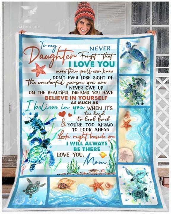 Mom To Daughter Never Forget I Love You Turtle Ocean Quilt Blanket