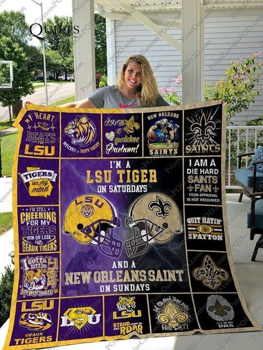 Lsu Tiger On Saturdays And New Orleans Saint On Sundays Quilt Blanket