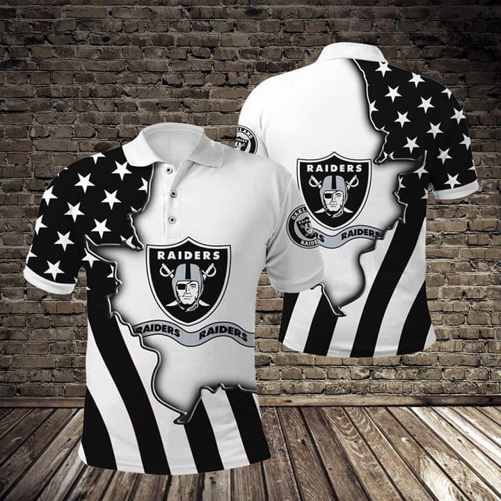 Oakland Raiders American Flag Ripped Polo 3d Printed Polo