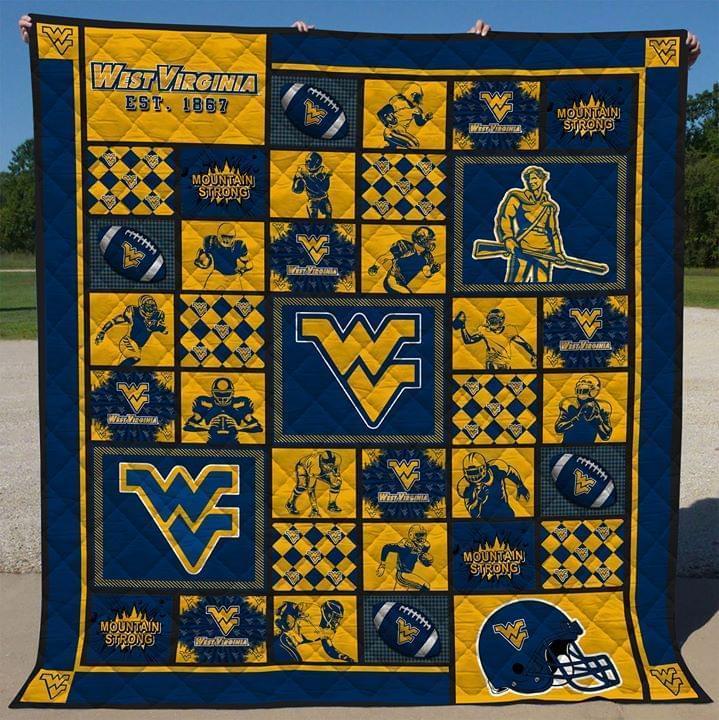 West Virginia Mountaineers Est 1867 Mountain Strong Quilt Blanket