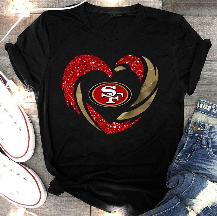 San Francisco 49ers Red Glitter Heart Shaped T Shirt