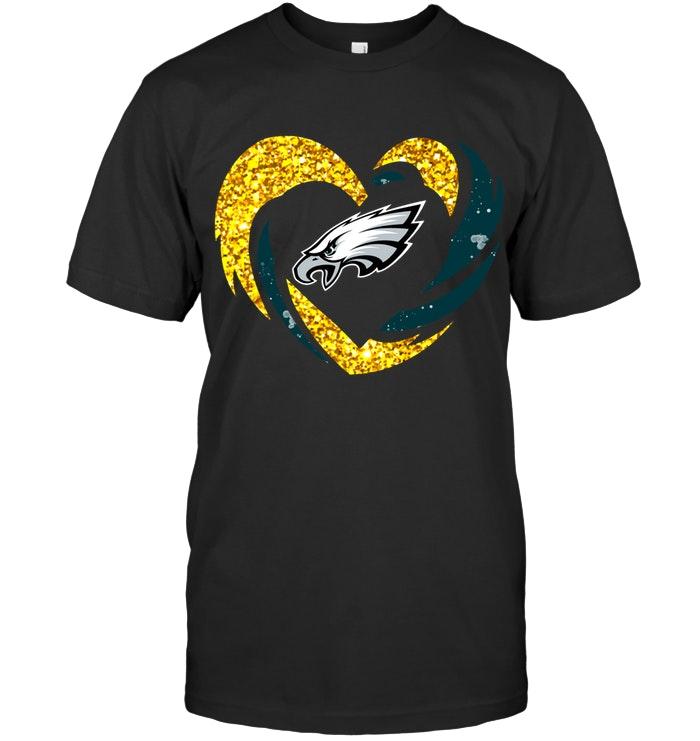 Philadelphia Eagles Heart Love Golden Glitter Pattern Hurricane Shirt