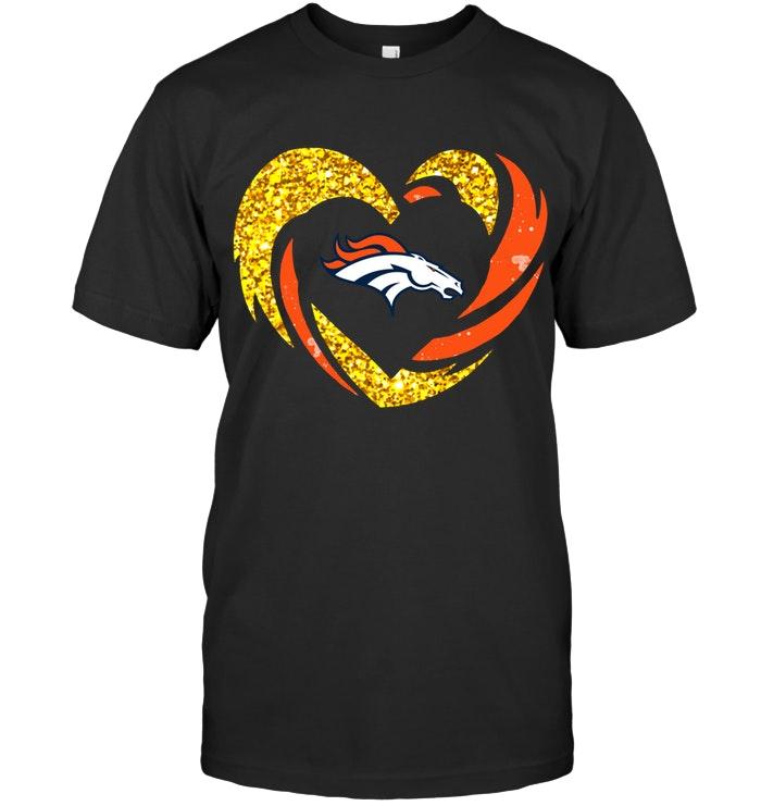 Denver Broncos Heart Love Golden Glitter Pattern Hurricane Shirt