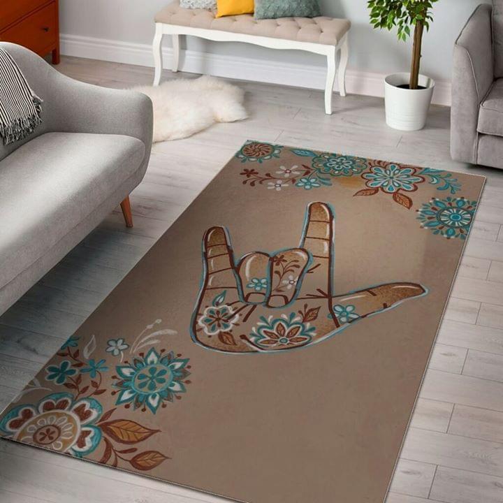 Love Deaf Handsign Floral Yogar Pattern Living Room Rug Rug