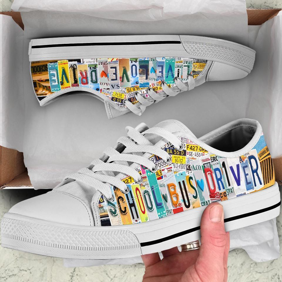 School Bus Driver Colorful Custom White Low Converse