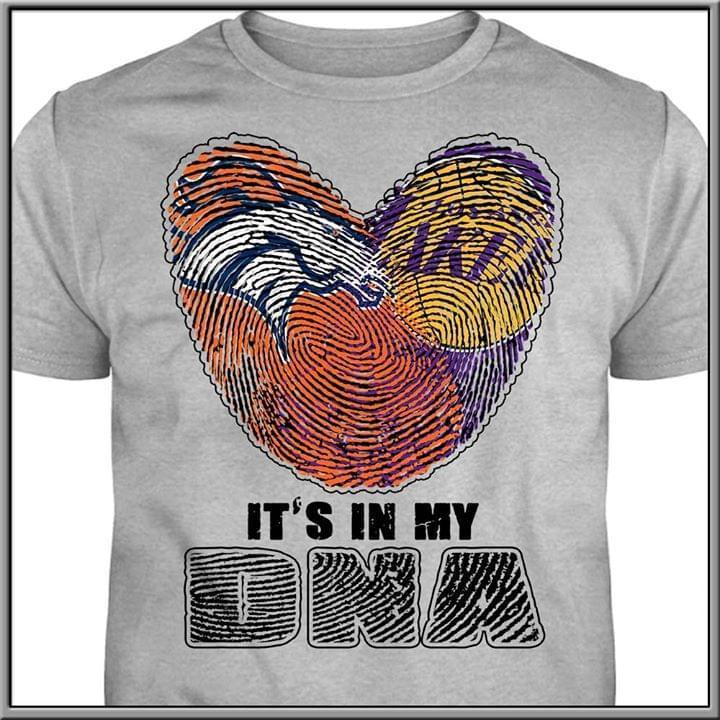 Its In My Dna Denver Broncos Los Angeles Lakers Heart T Shirt