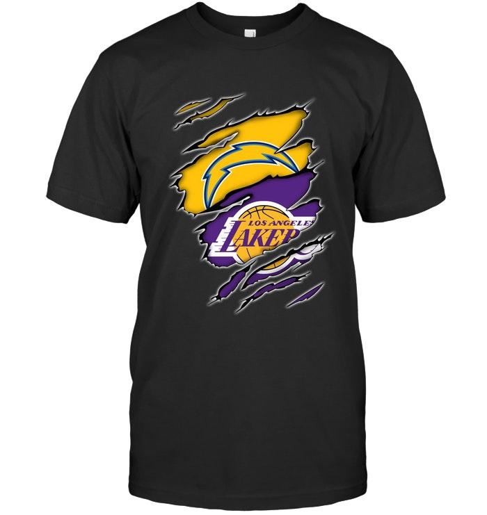 los Angeles Chargers And Los Angeles Lakers Layer Under Ripped Shirt