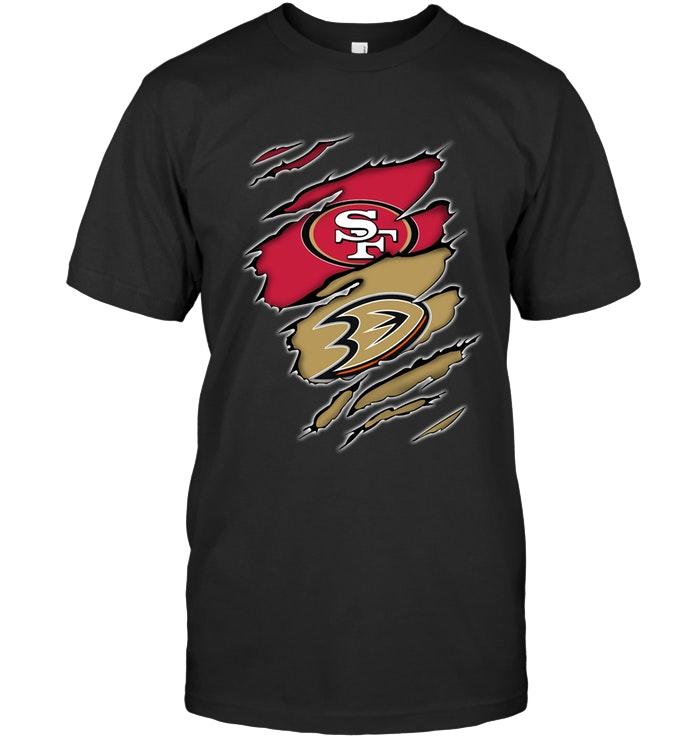 san Francisco 49ers And Anaheim Ducks Layer Under Ripped Shirt