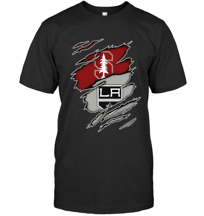 stanford Cardinal And Los Angeles Kings Layer Under Ripped Shirt