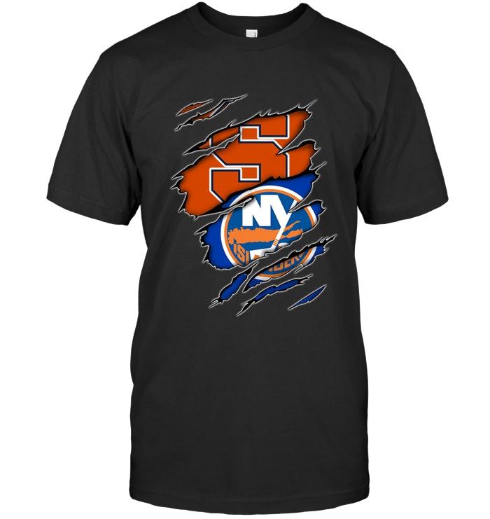 syracuse Orange And New York Islanders Layer Under Ripped Shirt