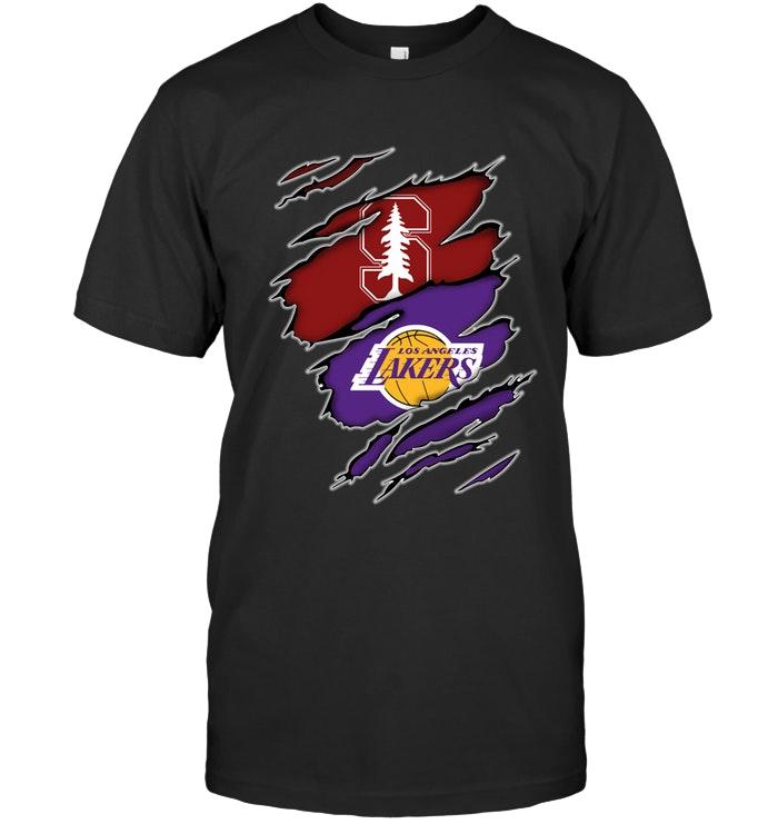 stanford Cardinal And Los Angeles Lakers Layer Under Ripped Shirt