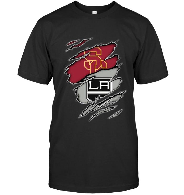 usc Trojans And Los Angeles Kings Layer Under Ripped Shirt
