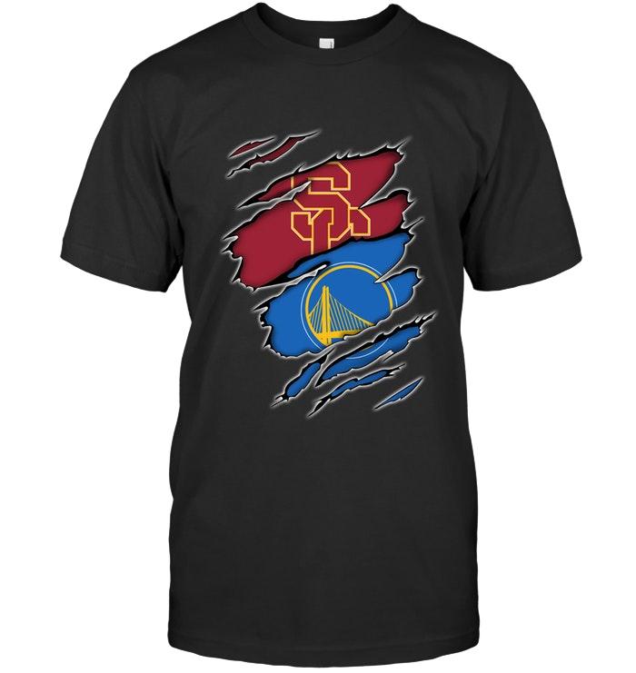 usc Trojans And Golden State Warriors Layer Under Ripped Shirt