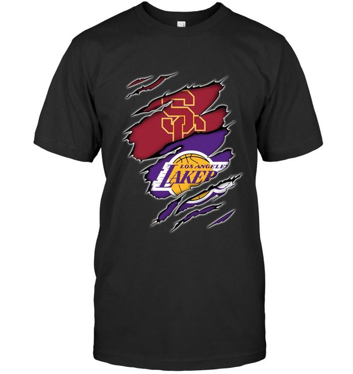 usc Trojans And Los Angeles Lakers Layer Under Ripped Shirt