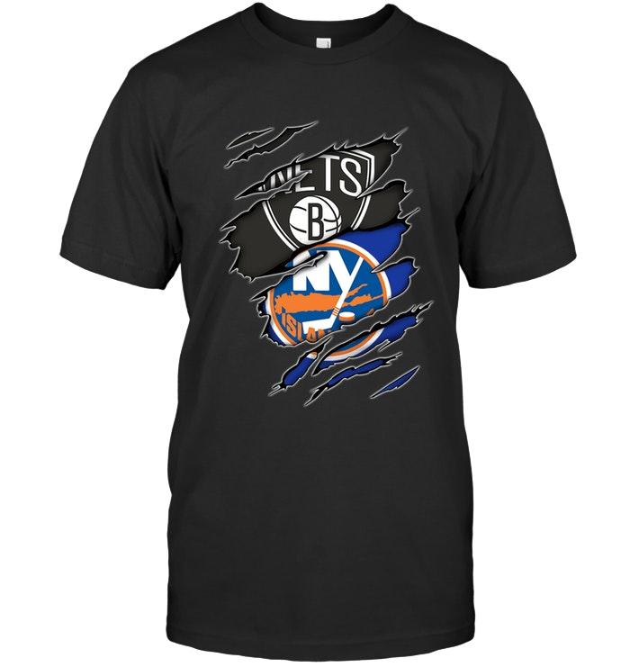 brooklyn Nets And New York Islanders Layer Under Ripped Shirt