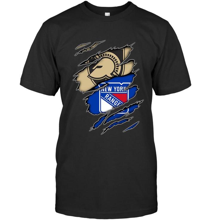 army Black Knights And New York Rangers Layer Under Ripped Shirt