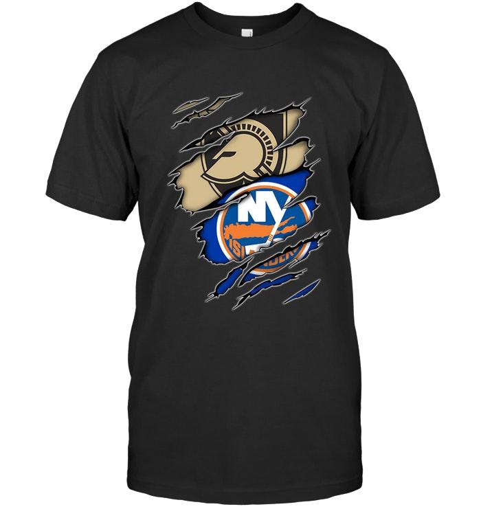 army Black Knights And New York Islanders Layer Under Ripped Shirt