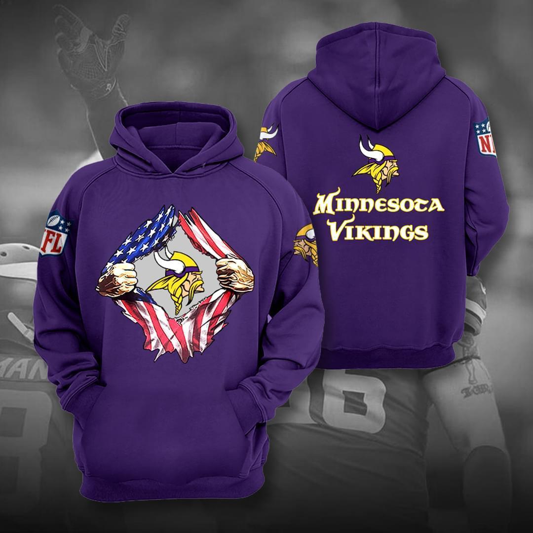 minnesota Vikings Nfl American Flag Ripped Hoodie 3d
