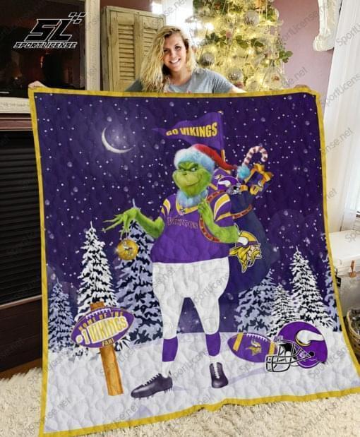 Grinch Santa Minnesota Vikings Go Vikings Christmas Quilt Blanket