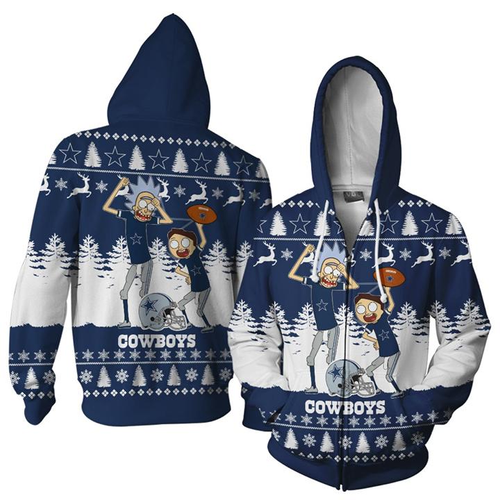 dallas Cowboys Rick And Morty Dance Ugly Christmas 3d Printed Zip Hoodie 3d