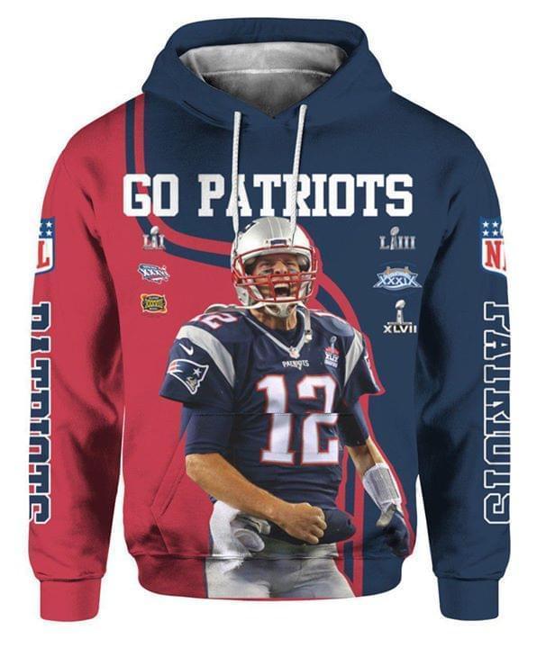 Go Patriots Brady 12 For New England Patriots Lover 3d Printed Hoodie