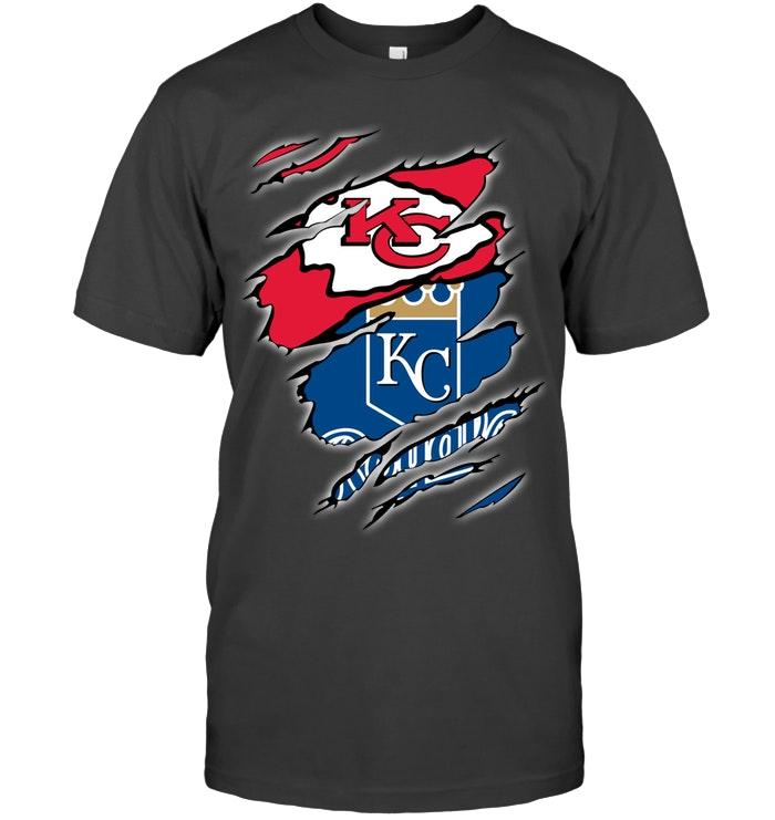Kansas City Chiefs And Kansas City Royals Layer Under Ripped Shirt