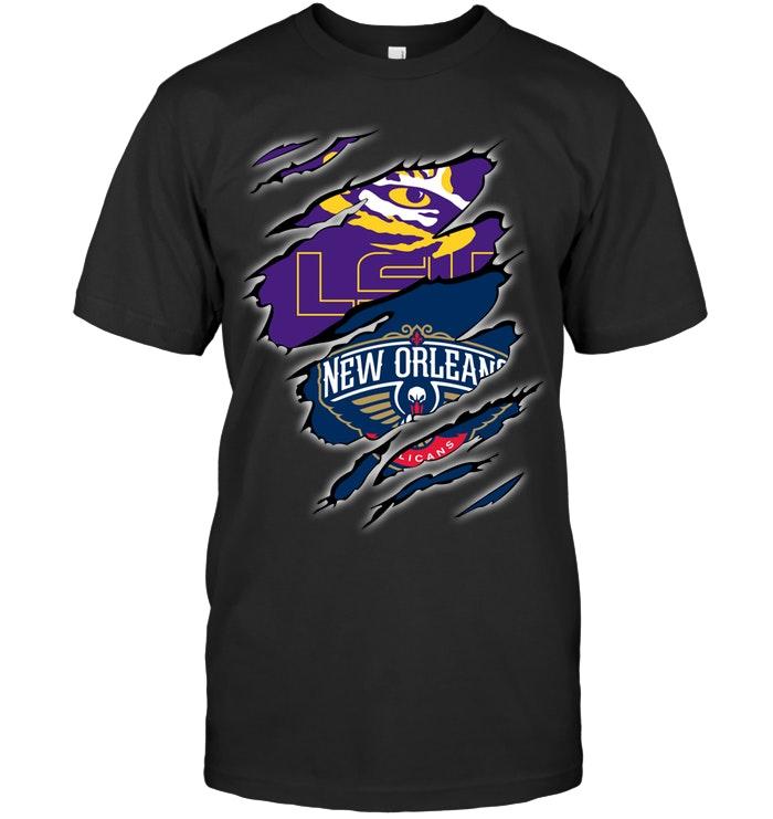 Lsu Tigers And New Orleans Pelicans Layer Under Ripped Shirt