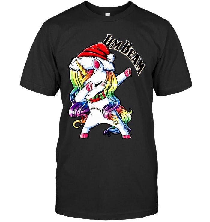 Christmas Rainbow Dabbing Unicorn Love Jim Beam Bourbon Shirt
