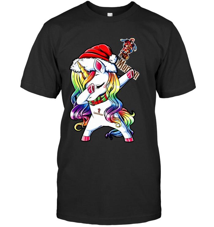 Christmas Rainbow Dabbing Unicorn Love Captain Morgan Rum Shirt