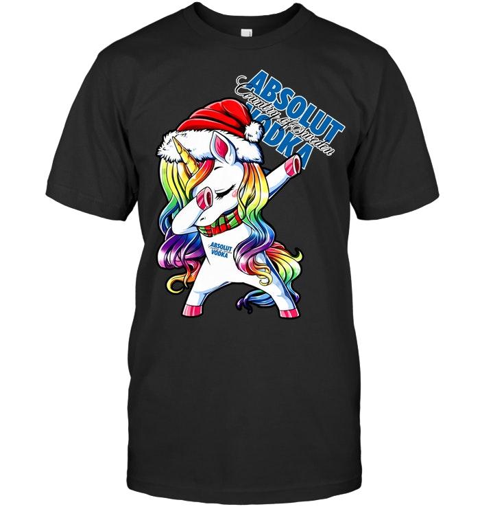 Christmas Rainbow Dabbing Unicorn Love Absolut Vodka Shirt