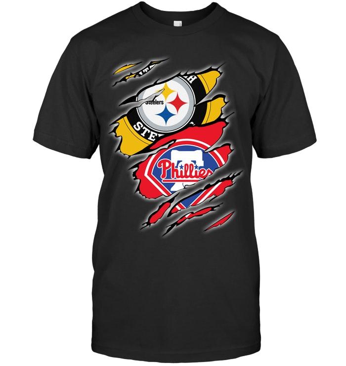 Pittsburgh Steelers And Philadelphia Phillies Layer Under Ripped Shirt