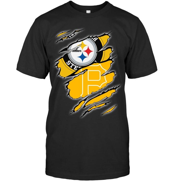 Pittsburgh Steelers And Pittsburgh Pirates Layer Under Ripped Shirt