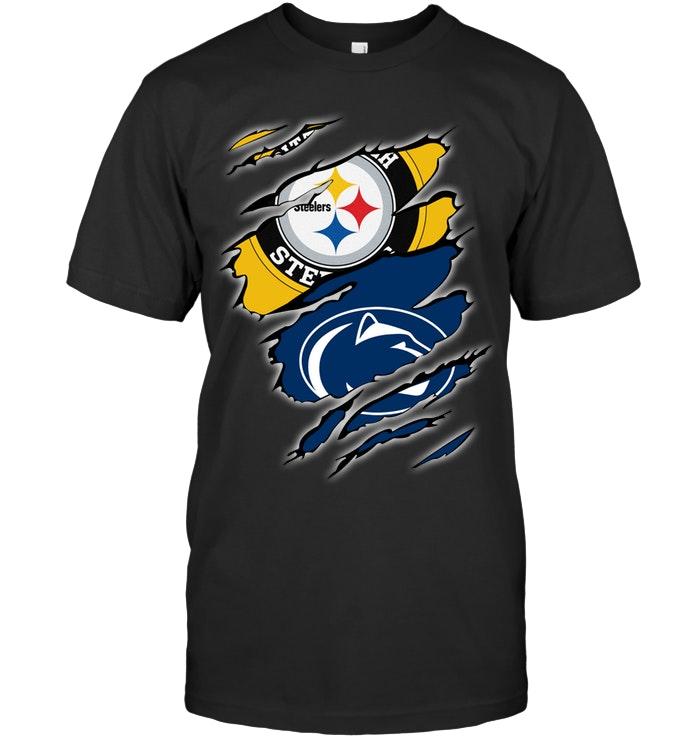 Pittsburgh Steelers And Penn State Nittany Lions Layer Under Ripped Shirt