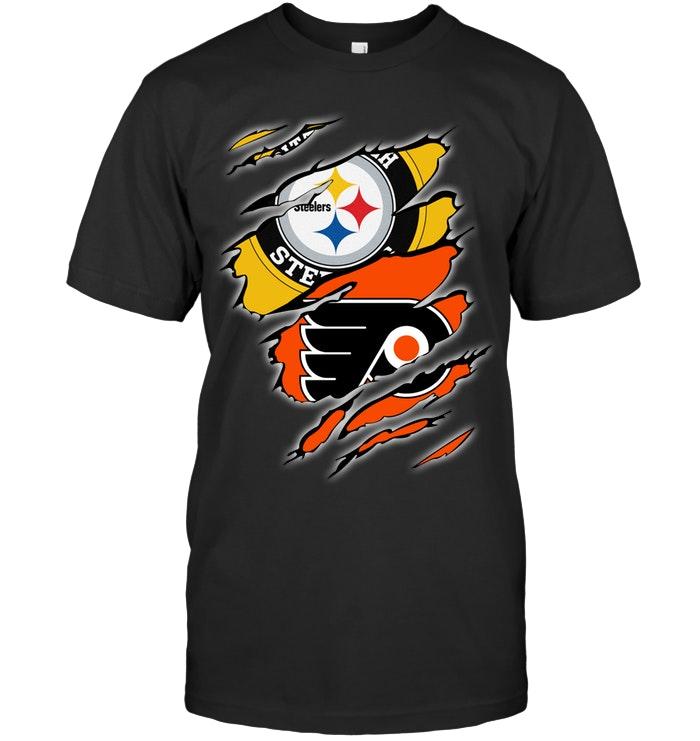 Pittsburgh Steelers And Philadelphia Flyers Layer Under Ripped Shirt