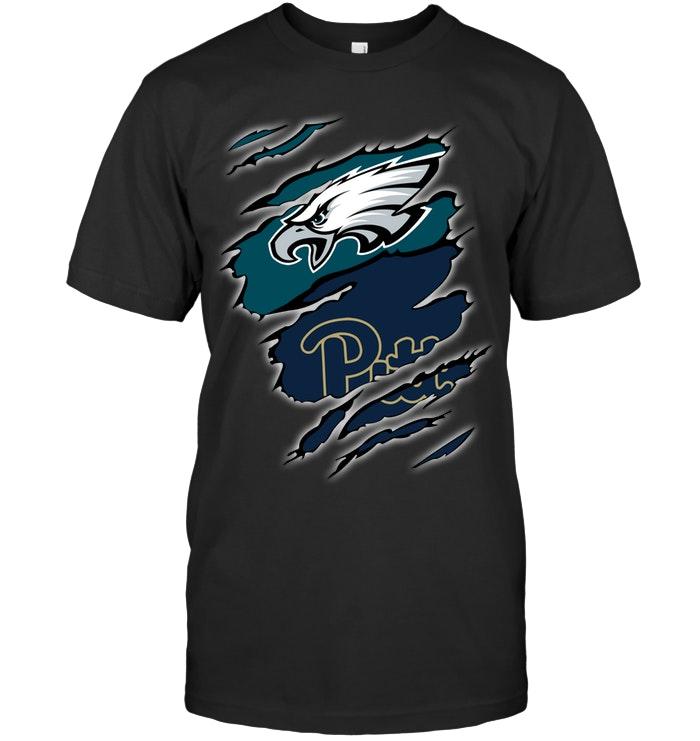 Philadelphia Eagles And Pittsburgh Panthers Layer Under Ripped Shirt
