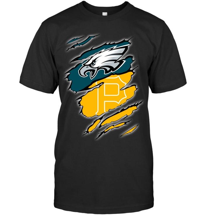 Philadelphia Eagles And Pittsburgh Pirates Layer Under Ripped Shirt