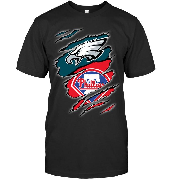 Philadelphia Eagles And Philadelphia Phillies Layer Under Ripped Shirt