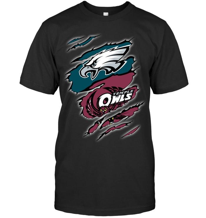 Philadelphia Eagles And Temple Owls Layer Under Ripped Shirt