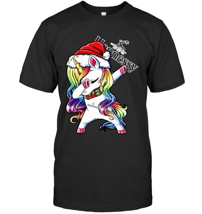 Christmas Rainbow Dabbing Unicorn Love Hennessy Shirt