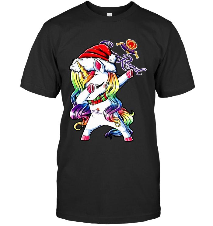 Christmas Rainbow Dabbing Unicorn Love Crown Royal Whisky Shirt