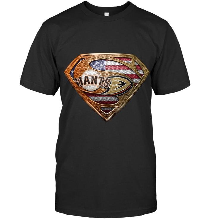 San Francisco Giants And Anaheim Ducks Superman American Flag Layer Shirt