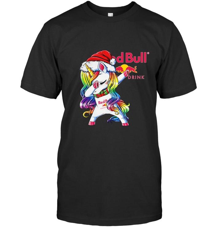 Christmas Rainbow Dabbing Unicorn Love Red Bull Shirt