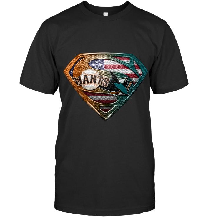 San Francisco Giants And San Jose Sharks Superman American Flag Layer Shirt