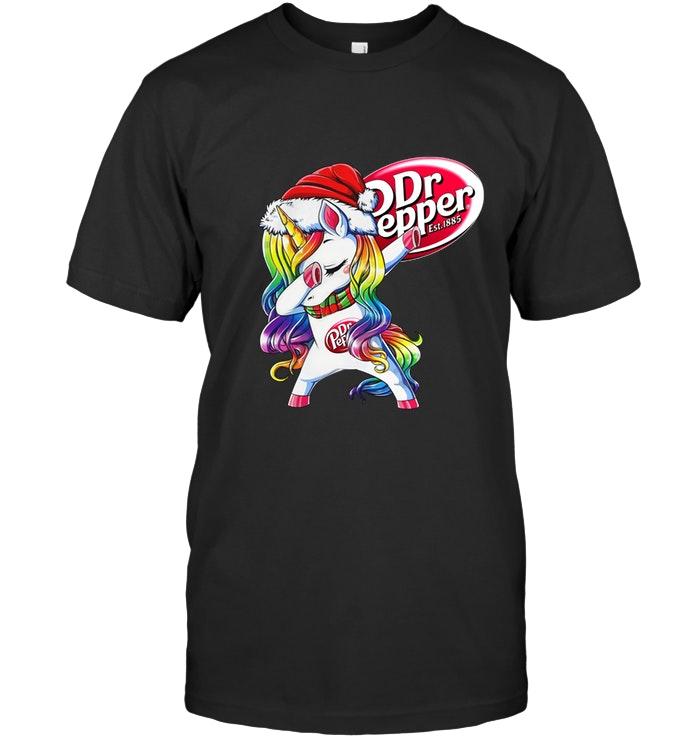 Christmas Rainbow Dabbing Unicorn Love Dr Pepper Shirt