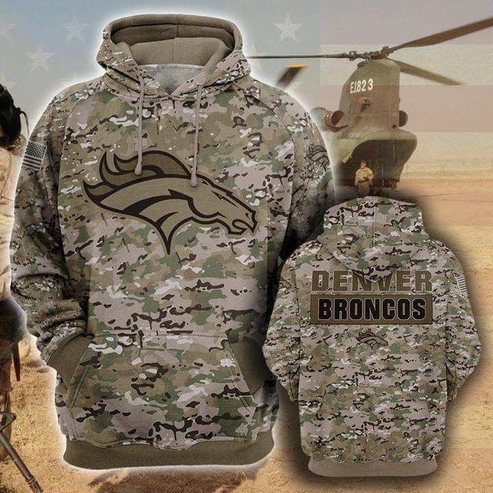 Denver Broncos Camouflage Veteran 3d Hoodie
