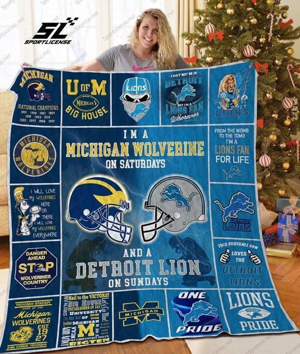 Michigan Wolverine On Saturdays And Detroit Lion On Sundays Fan Quilt Blanket