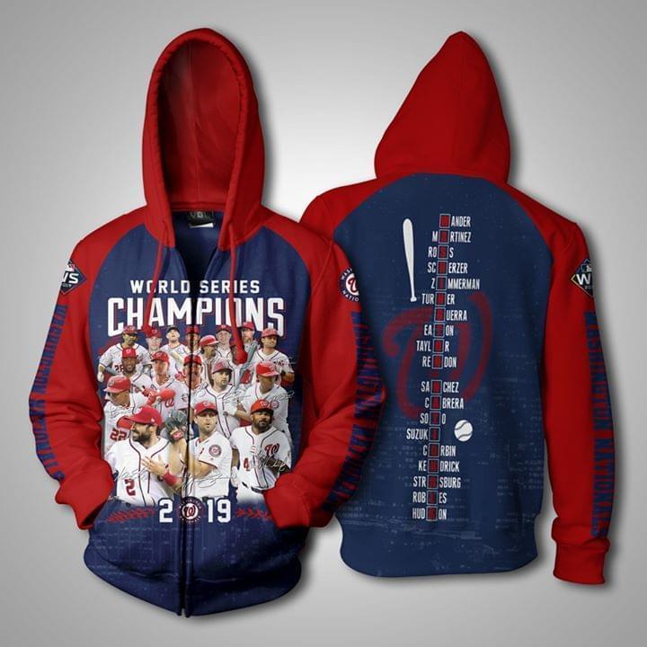 Washington Nationals Mlb World Series Champions 2019 Player Name Puzzle 3d Hoodie
