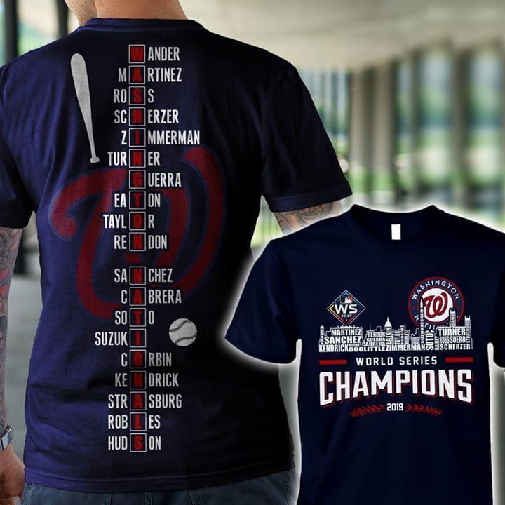 Washington Nationals World Series Champions 2019 Names City Typography Puzzle On Back T Shirt