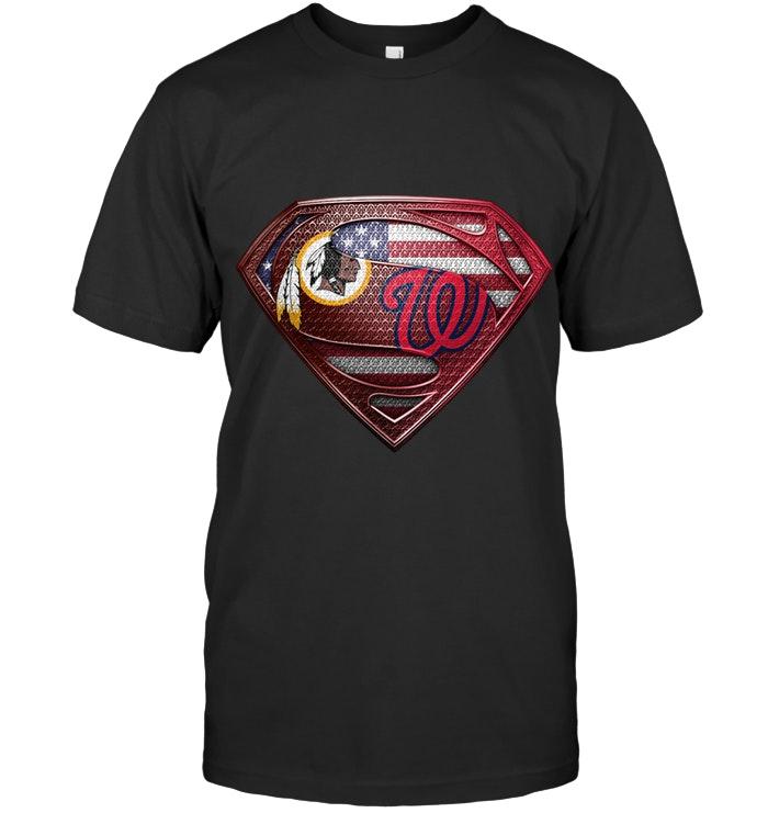 Washington Redskins And Washington Nationals Superman American Flag Layer Simpson Shirt